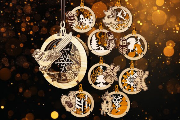 Download Set of 9 3D Christmas Ornaments - Ornament Collection